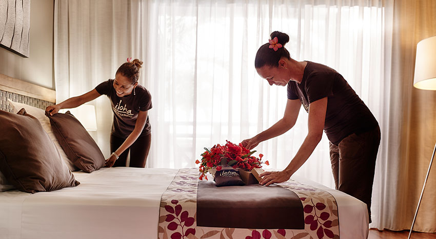 Préparation d'une chambre et attentions particulières, ILOHA Seaview Hotel 3*, île de la Réunion